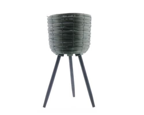 Basket W/feet Ø29x59 Green/blk - Decoratiemateriaal (h%)