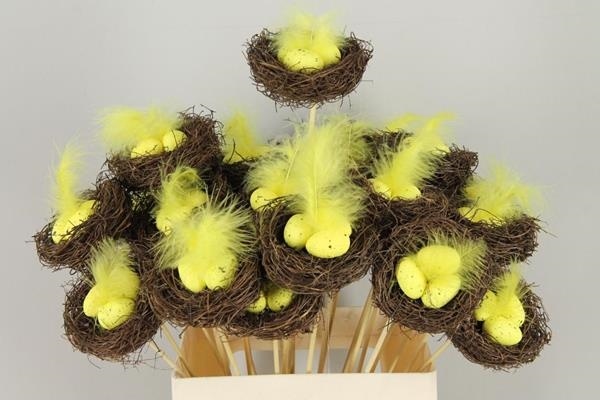 Stick Nest Salim + Eggs Yellow - Decoratiemateriaal (h%) 1 Stick Nest Salim + Eggs Yellow - Decoratiemateriaal (h%)