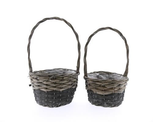 Basket Willow+hndl S/2 Ø24x42 - Decoratiemateriaal (h%)