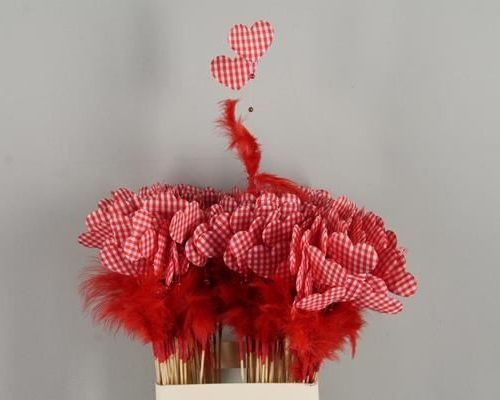 Stick Heart+feather+pearl Red - Decoratiemateriaal (h%)