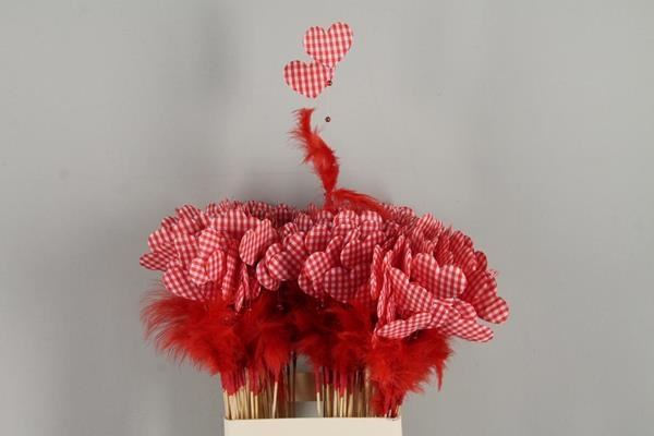 Stick Heart+feather+pearl Red - Decoratiemateriaal (h%)
