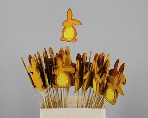 Stick Rabbit Wood+felt Orange - Decoratiemateriaal (h%)