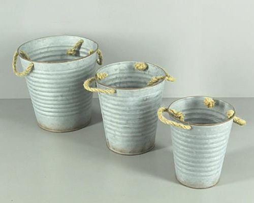 Planter Zinc Bucket Rope S/3 - Decoratiemateriaal (h%)