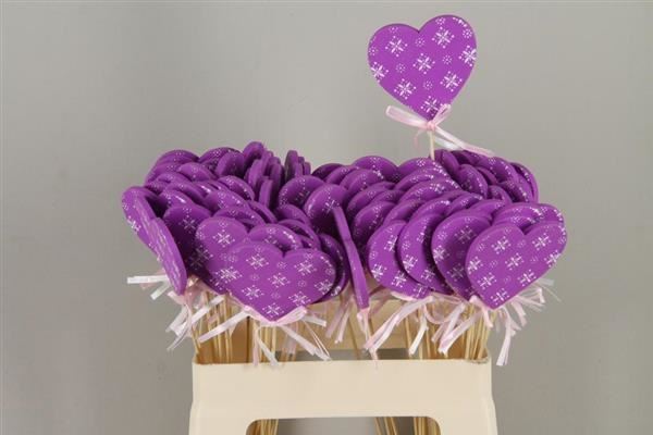 Stick Heart Wood+ribbon Purple - Decoratiemateriaal (h%) 1 Stick Heart Wood+ribbon Purple - Decoratiemateriaal (h%)