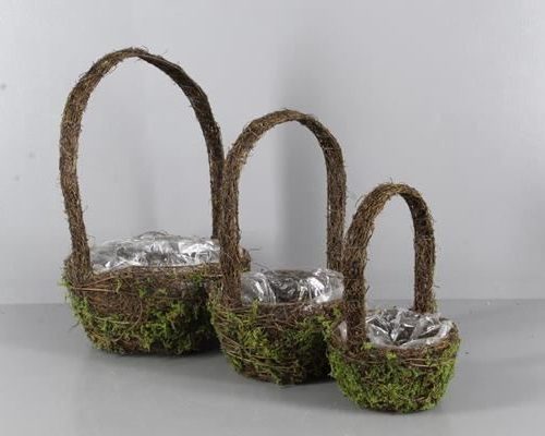 Planter Moss+handle S/3 - Decoratiemateriaal (h%)