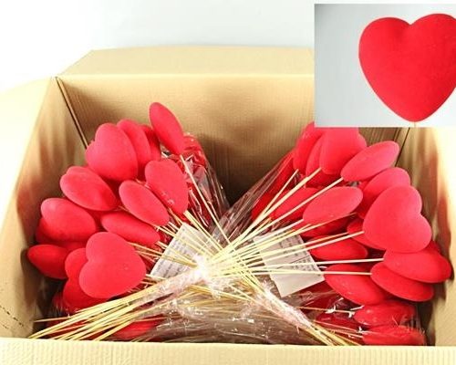 Stick Heart Flock Red 11,5cm - Decoratiemateriaal (h%)