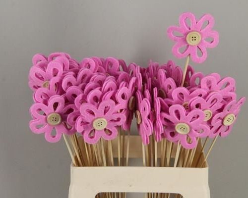 Stick Flower Open Felt Pink - Decoratiemateriaal (h%)