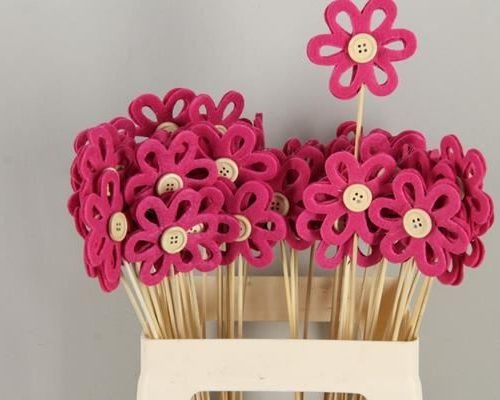 Stick Flower Open Felt Fuchsia - Decoratiemateriaal (h%)