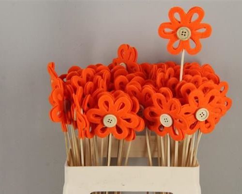 Stick flower open felt orange - Stick flower open felt orange