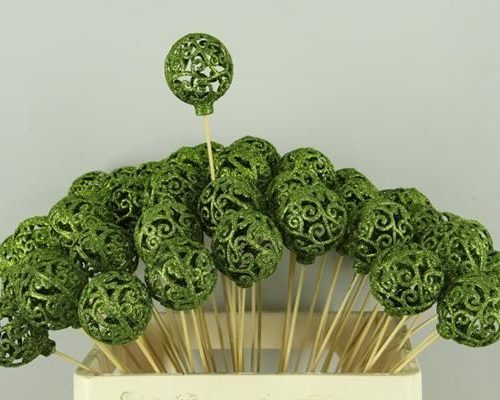 Stick Ball Baroque Ø6 Gl.green - Stick ball baroque glit. green