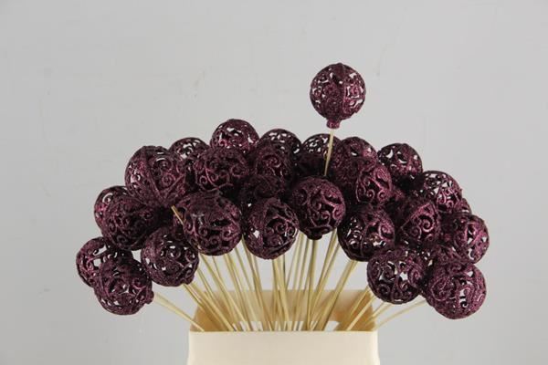 Stick Ball Baroque Ø6 Gl.wine - Decoratiemateriaal (h%) 1 Stick Ball Baroque Ø6 Gl.wine - Decoratiemateriaal (h%)