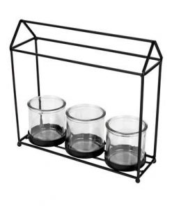 Lantaarn florence metaal zwart + 3 x glas ø8xh8cm