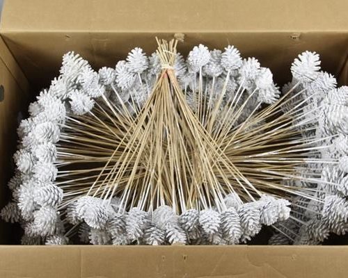 Stick Pine Cone White+glitter - Dennenappel h%