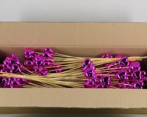 Stick Heart Metalic Fuchsia6cm - Decoratiemateriaal (h%)