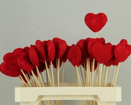 Stick Heart Flock 5.5cm Red - Decoratiemateriaal (h%)