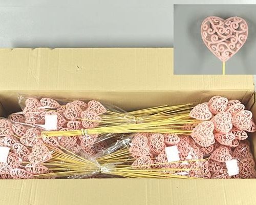 Stick Heart Baroque Pink 7cm - Decoratiemateriaal (h%)