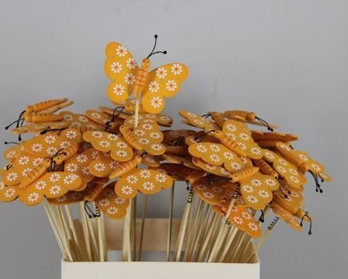 Stick Butterfly Wooden Orange - Decoratiemateriaal (h%)