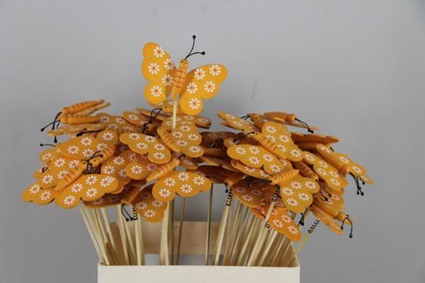 Stick Butterfly Wooden Orange - Decoratiemateriaal (h%) 1 Stick Butterfly Wooden Orange - Decoratiemateriaal (h%)