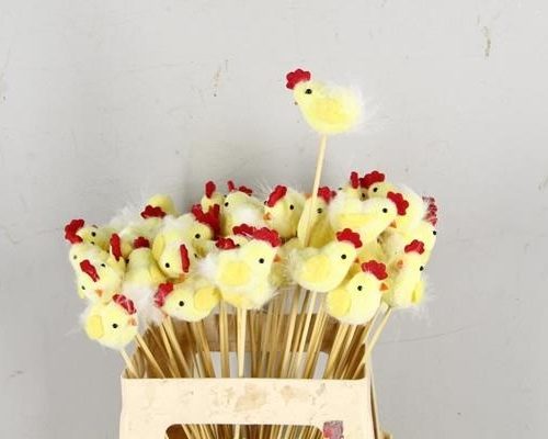 Stick Chicken 6cm Yellow - Decoratiemateriaal (h%)