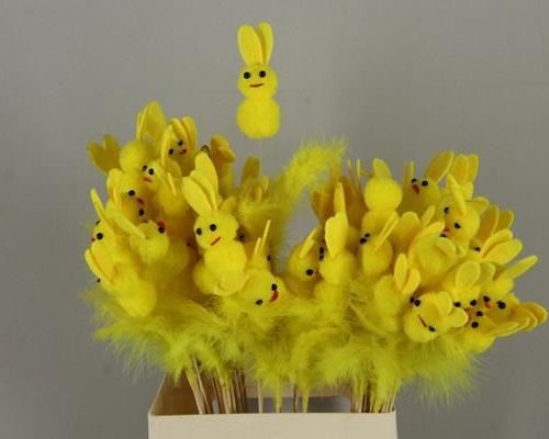 Stick Easter Feather+rabbit - Decoratiemateriaal (h%)