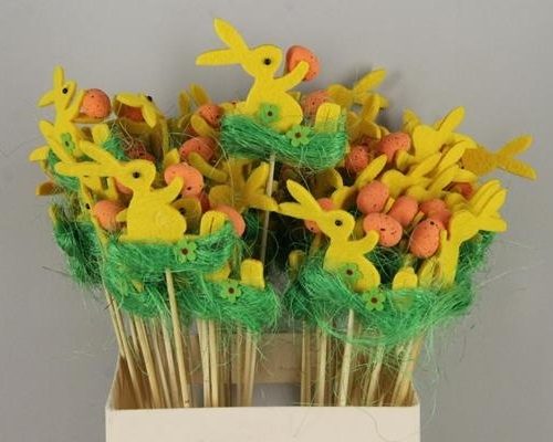 Stick Rabbit Felt-grass Yellow - Decoratiemateriaal (h%)