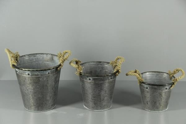 Planter Mtl Ant Bucket (s/3) - Decoratiemateriaal (h%)