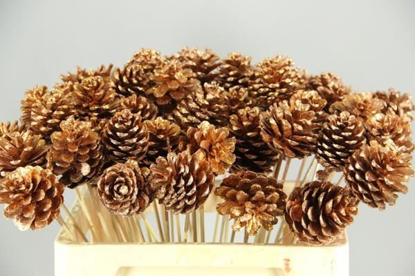 Stick Pine Cone Copper+glitter - Dennenappel h% 1 Stick Pine Cone Copper+glitter - Dennenappel h%