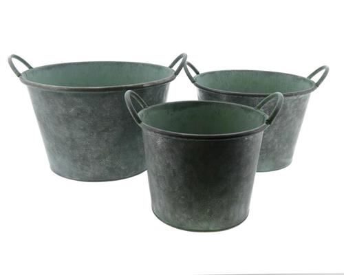 Planter Mtl S/3  Ø32x20cm Gree - Decoratiemateriaal (h%)