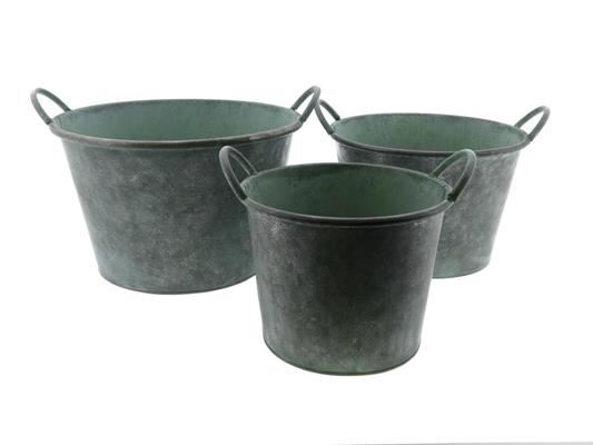 Planter Mtl S/3 Ø32x20cm Gree - Decoratiemateriaal (h%)