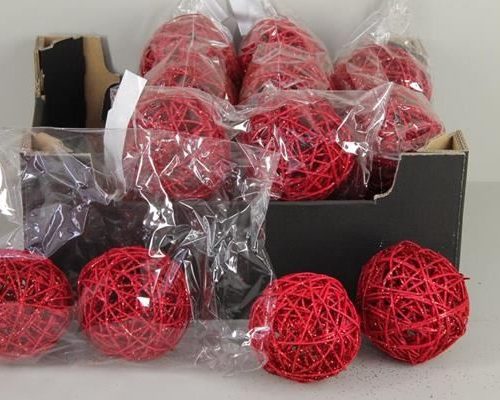 Bruce Ball 10cm Red Glitt(4pc) - Decoratiemateriaal (h%)