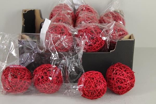 Bruce Ball 10cm Red Glitt(4pc) - Decoratiemateriaal (h%) 1 Bruce Ball 10cm Red Glitt(4pc) - Decoratiemateriaal (h%)