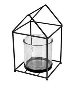 Lantaarn florence metaal zwart + 1xglas ø12xh12cm