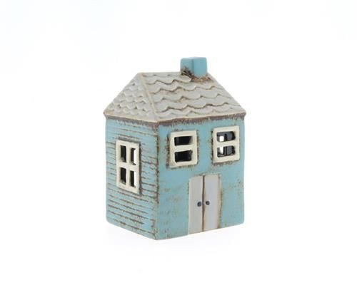 Tealight House 14cm Blue/grey - Decoratiemateriaal (h%)