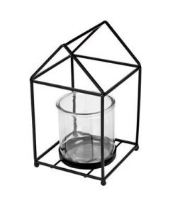 Lantaarn florence metaal zwart + 1xglas ø10xh10cm