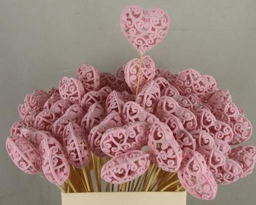 Stick Heart Baroque Pink 7cm - Decoratiemateriaal (h%)
