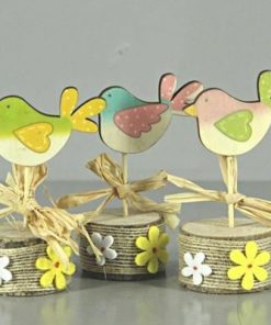 Wooden Bird Pink/green/purple - Decoratiemateriaal (h%)