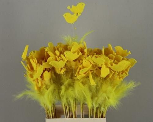 Stick Feather+prl+bird Yellow - Decoratiemateriaal (h%)