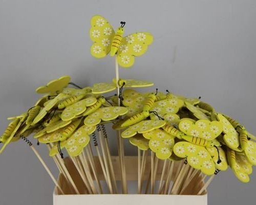 Stick Butterfly Wooden Yellow - Decoratiemateriaal (h%)