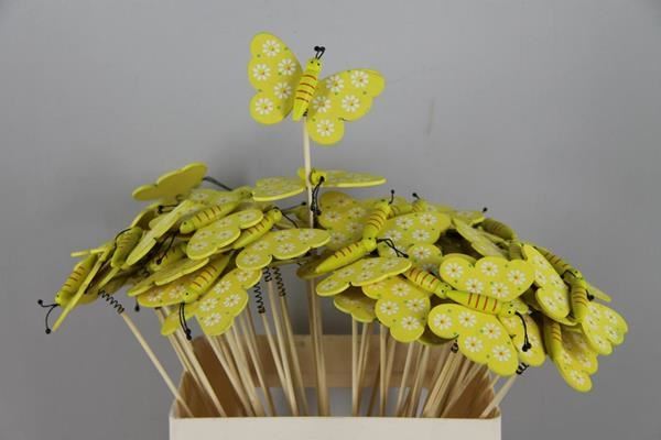 Stick Butterfly Wooden Yellow - Decoratiemateriaal (h%) 1 Stick Butterfly Wooden Yellow - Decoratiemateriaal (h%)