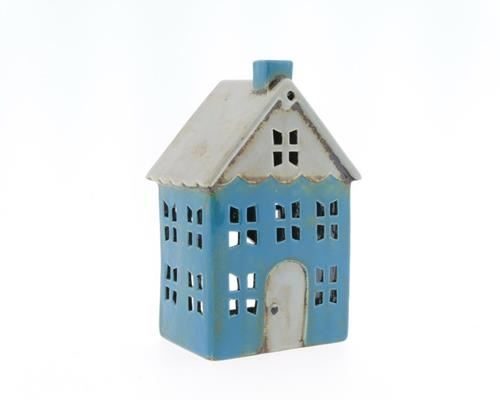 Tealight House 20cm Grey/blue - Decoratiemateriaal (h%)