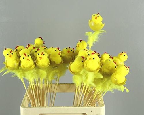 Stick Chicken+egg+fthr Yellow - Decoratiemateriaal (h%)