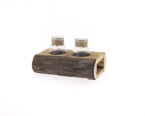 Wooden Holder+2 Bottles 27x15 - Decoratiemateriaal (h%)