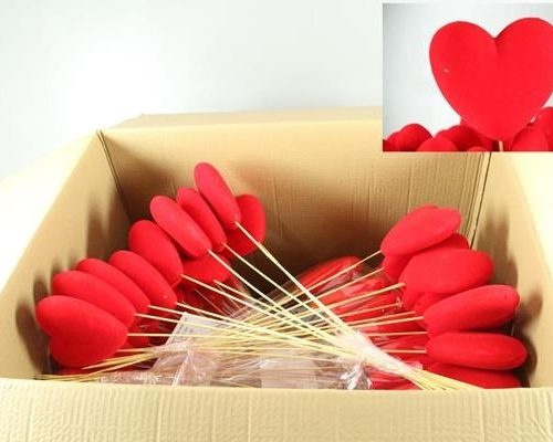 Stick Heart Flock Red 14cm - Decoratiemateriaal (h%)