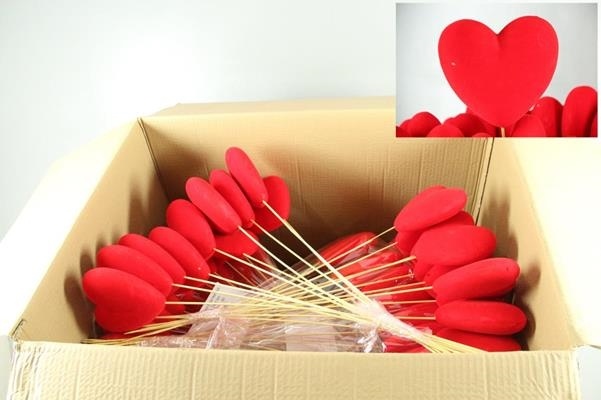 Stick Heart Flock Red 14cm - Decoratiemateriaal (h%) 1 Stick Heart Flock Red 14cm - Decoratiemateriaal (h%)