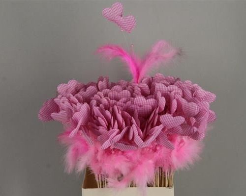 Stick Heart+feather+pearl Pink - Decoratiemateriaal (h%)