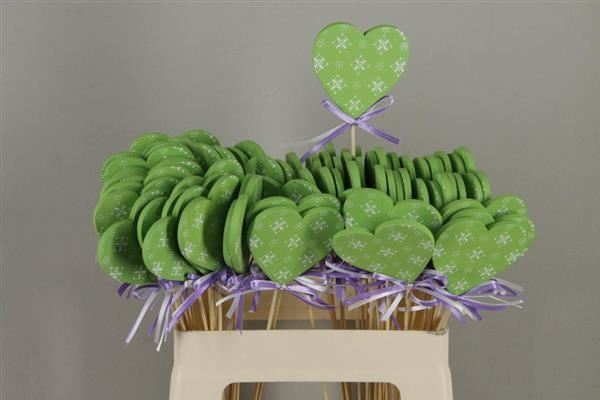 Stick Heart Wood+ribbon Green - Decoratiemateriaal (h%) 1 Stick Heart Wood+ribbon Green - Decoratiemateriaal (h%)