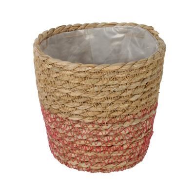 Mand osaka stro ø19xh17cm + gekleurde rand roze