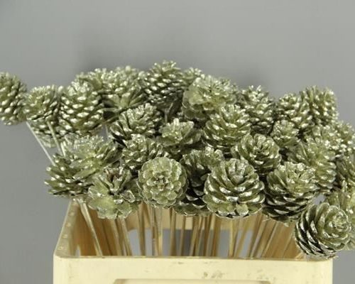 Stick Pine Cone Platinum+glitt - Dennenappel h%