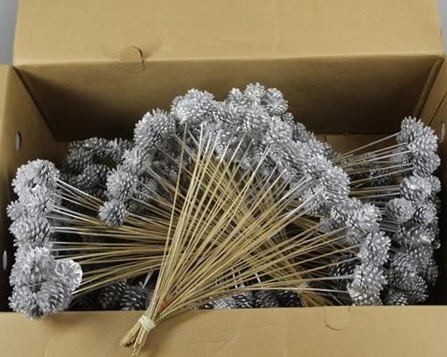 Stick Pine Cone Silver+glitter - Dennenappel h%