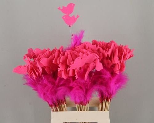 Stick feather+prl+bird fuchsia - Stick feather+prl+bird fuchsia